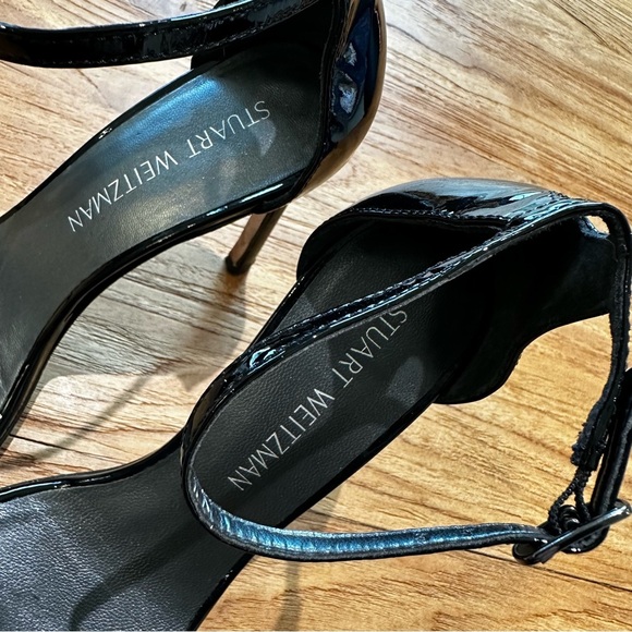 Stuart Weitzman Black Patent Leather Nudistsong Women’s Stiletto Heeled Sandals - Picture 7 of 13